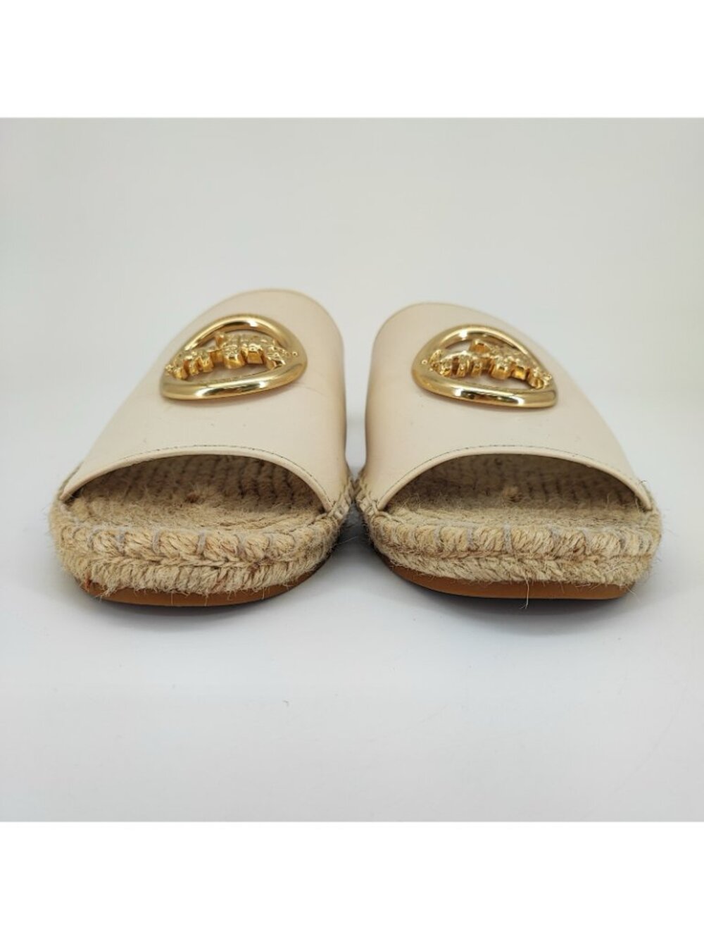 Coach Women’s 7.5 B Sandals Leather Cream Gold Buckle Espadrille Slide C4508 - Picture 3 of 8